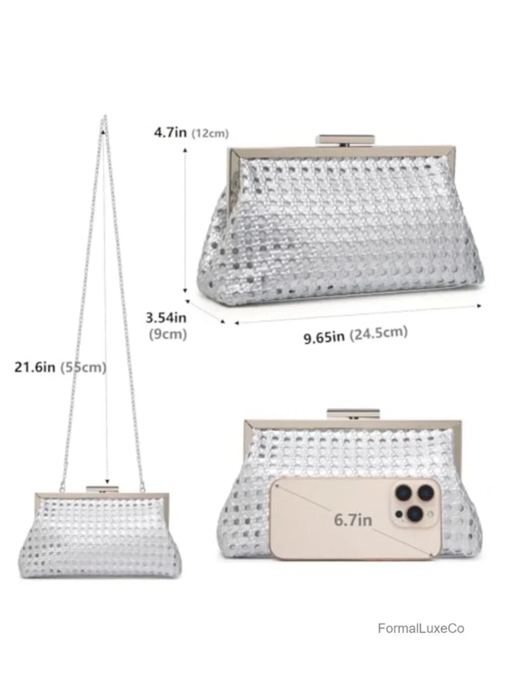 Women's Evening Clutch Purse with Detachable Chain, Woven Texture